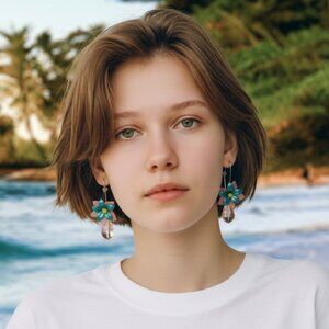 Handmade Pink Blue Lucite Teardrop Dangle Earrings